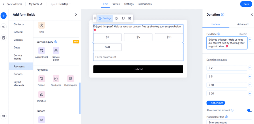 Wix Donation Form