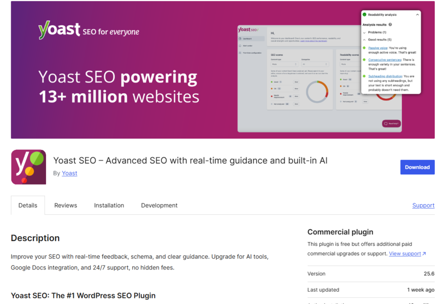 WordPress Yoast SEO plugin WordPress Yoast SEO plugin installation page