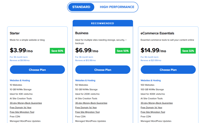 Bluehost shared web hosting plans and fees
