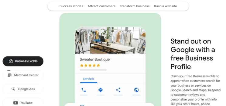 Google's small business essentials hub showing an image and some information about Google's Business Profiles