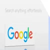 Close-up of Google logo on a white background with the text "Search anything, effortlessly" blurred in the rear.