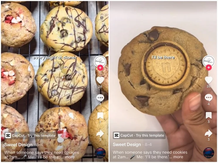 A birds-eye view of 9 cookies followed by a close up of one cookie