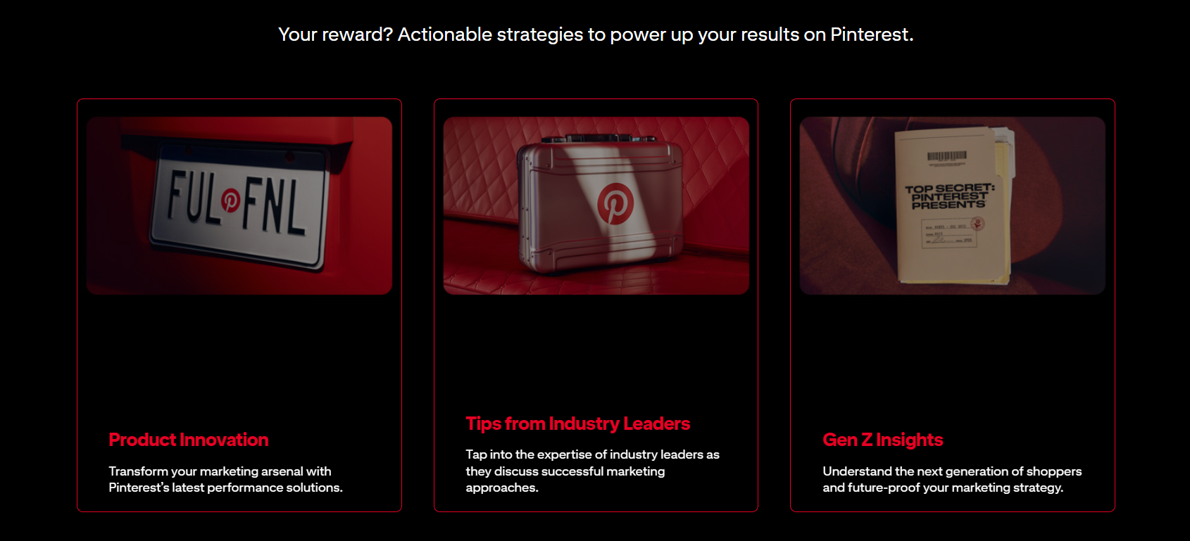 A Pinterest-themed image featuring a license plate, a silver briefcase, and a file labeled "TOP SECRET: PINTEREST PRESENTS".