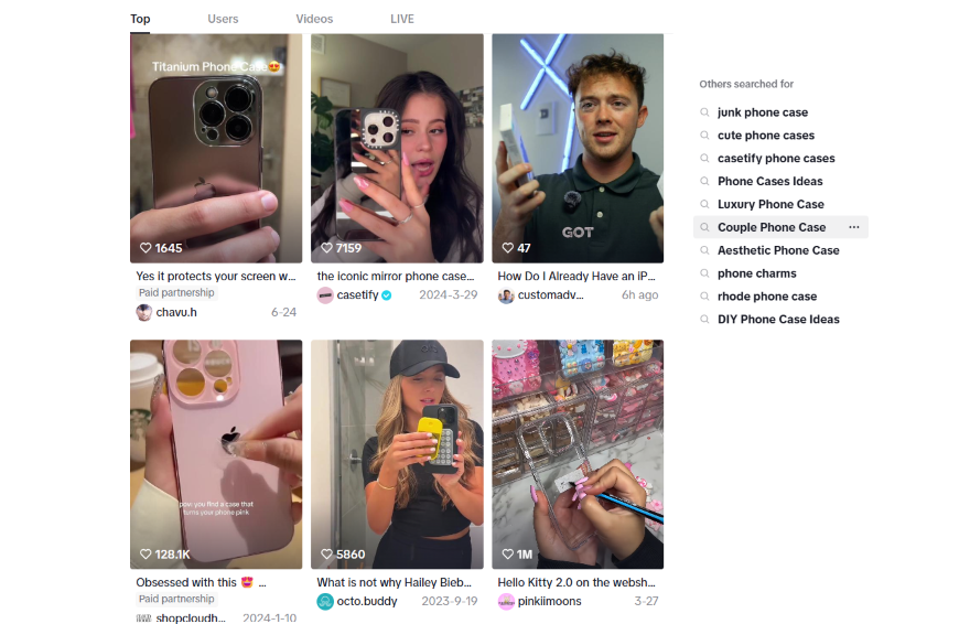 A collage of phone case advertisements featuring various designs, techniques, and user interactions with their devices.