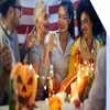 Group of people in fancy dress celebrating at a Halloween party