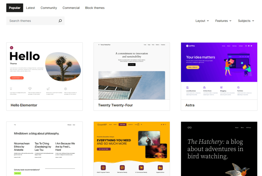 WordPress theme library