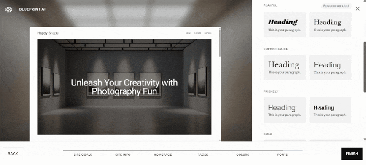 Squarespace Blueprint AI step to choose a font type for your website