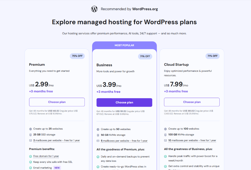 Hostinger's WordPress hosting plans and pricing