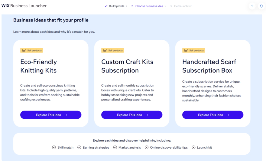 Wix Business Launcher (1) 3 business ideas for a craft business generated by Wix Business Launcher