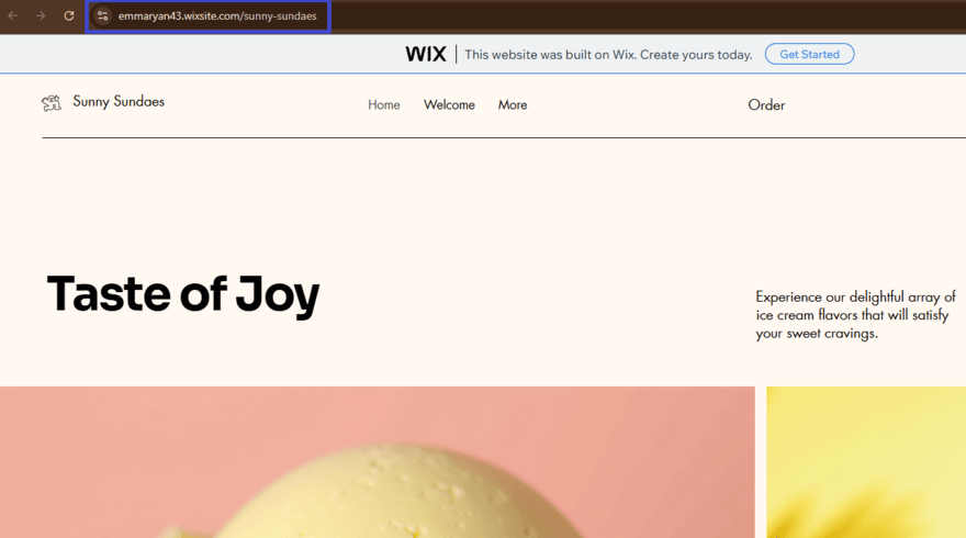 Wix free plan domain Wix free plan site showing a Wix-branded subdomain in the browser search bar