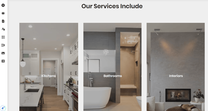 Wix home remodeling company template features Services displayed on a Wix template for a home remodeling company