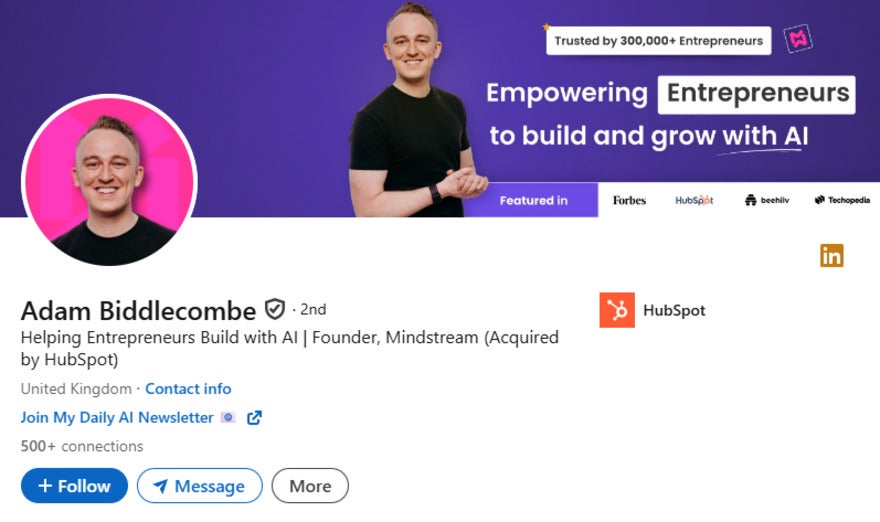 Adam Biddlecombe LinkedIn header