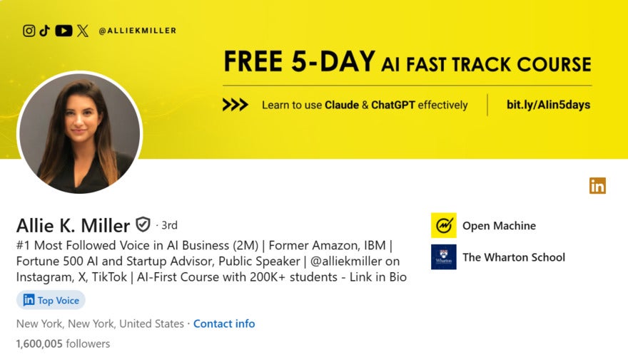 Allie K Miller LinkedIn header