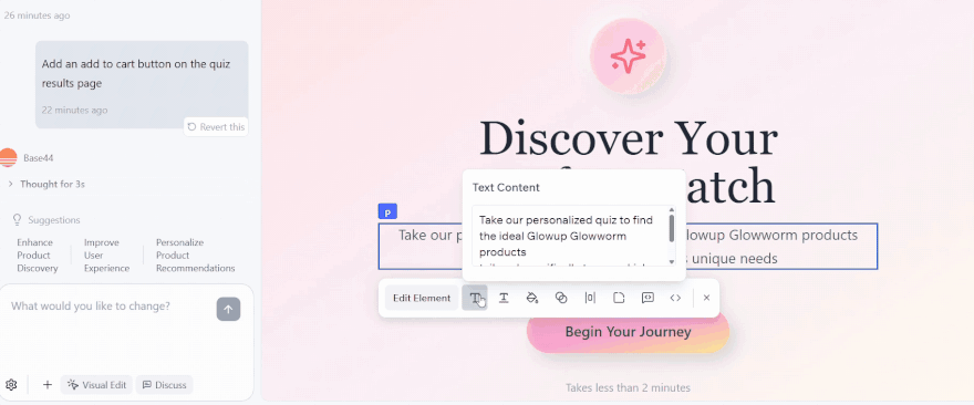 changing the text formatting on a selected paragraph and clicking the undo button