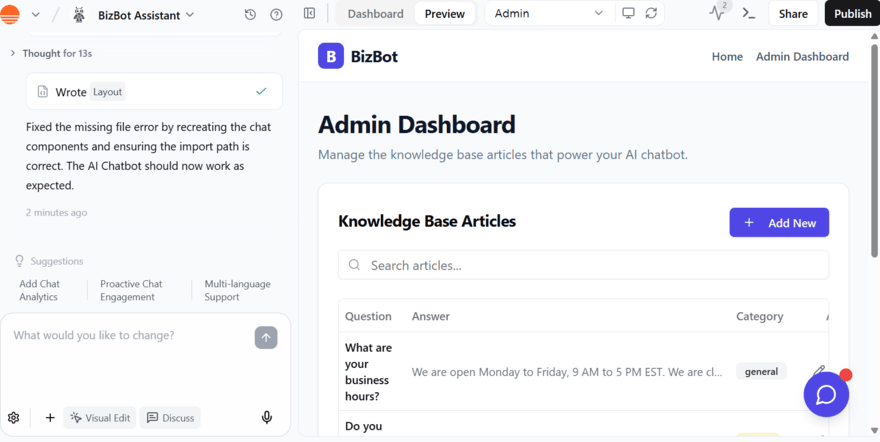 Base44 chatbot building an app Base44 vibe coding tool generating an AI chatbot for a business