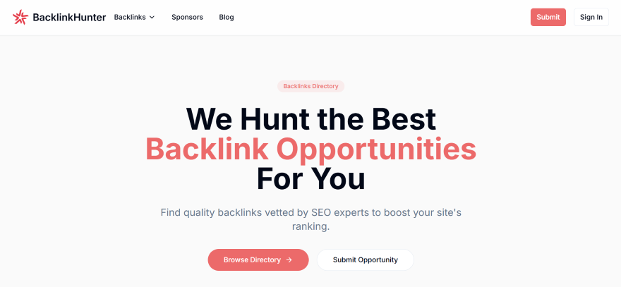 Screenshot of a landing page promoting a backlinking tool made with Lovable