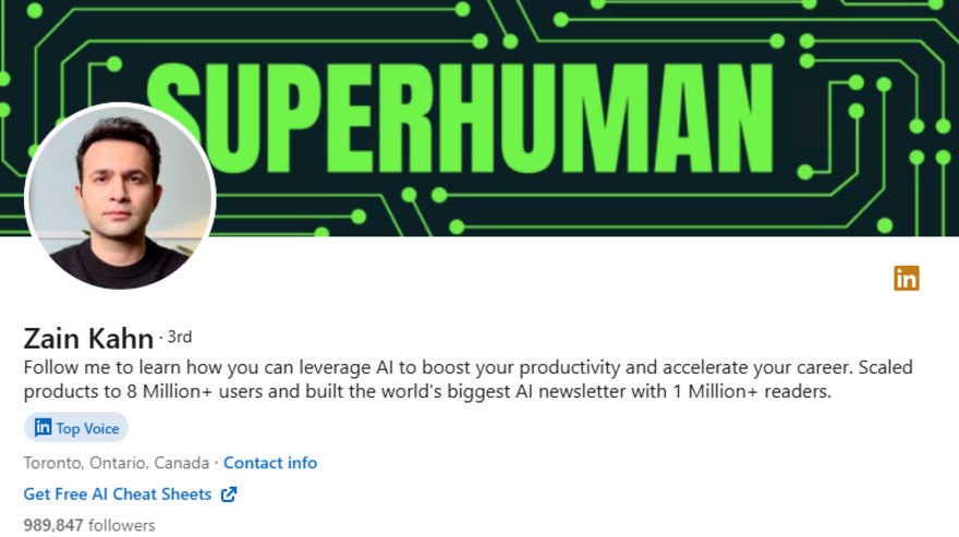 Zain Kahn LinkedIn header