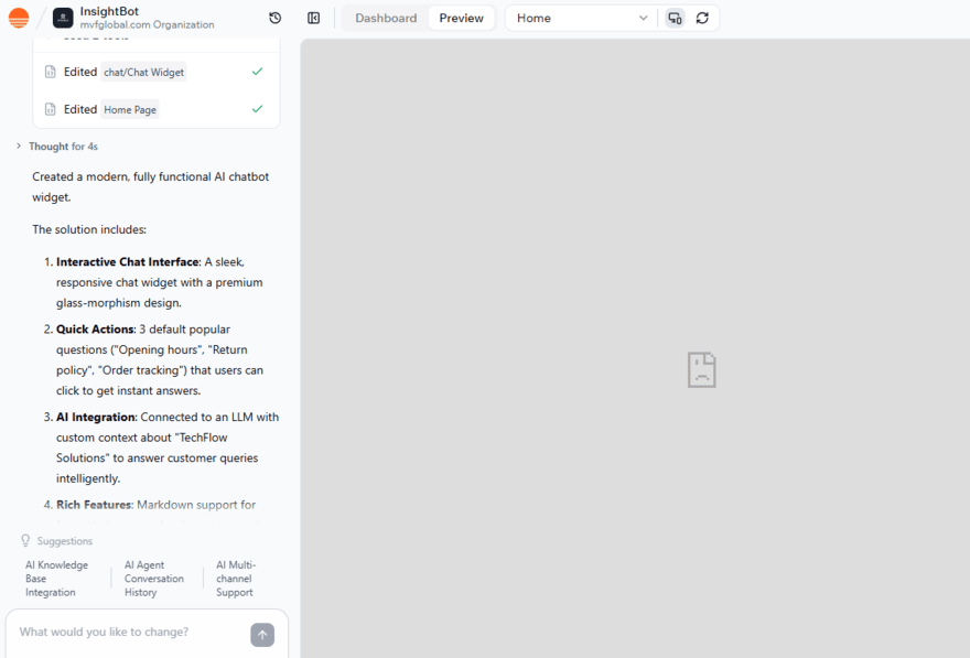 Base44 preview error Preview error in Base44 chat for an AI chatbot idea