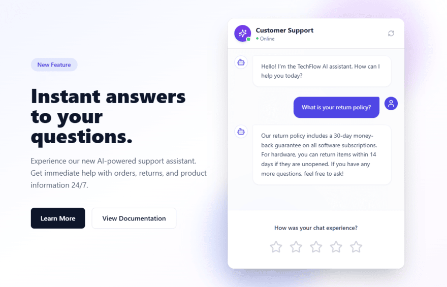 Base44 published app Homepage showing an AI chatbot app for customer service