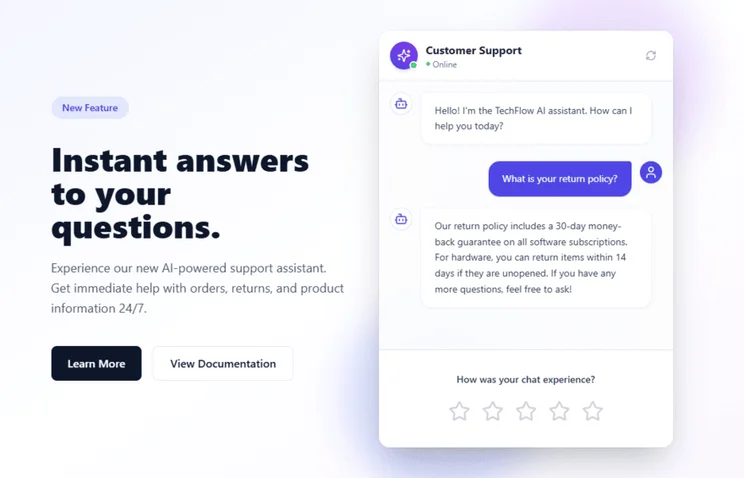 Homepage showing an AI chatbot app for customer service