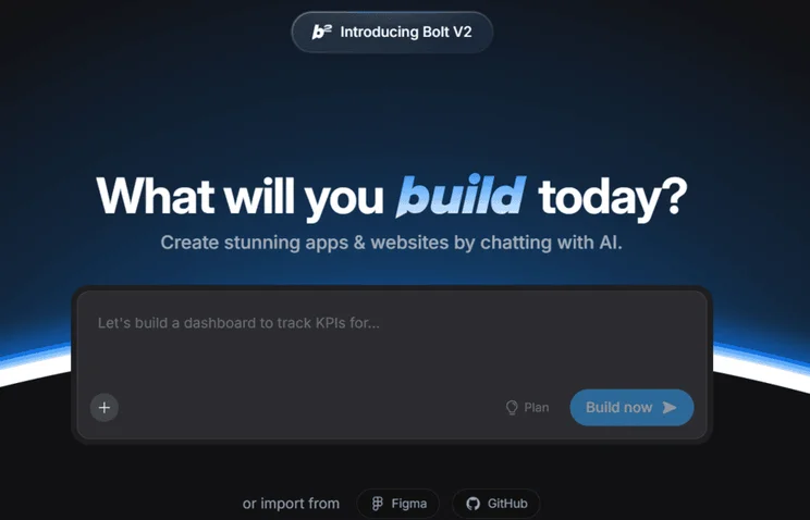 Bolt homepage showing a text prompt box