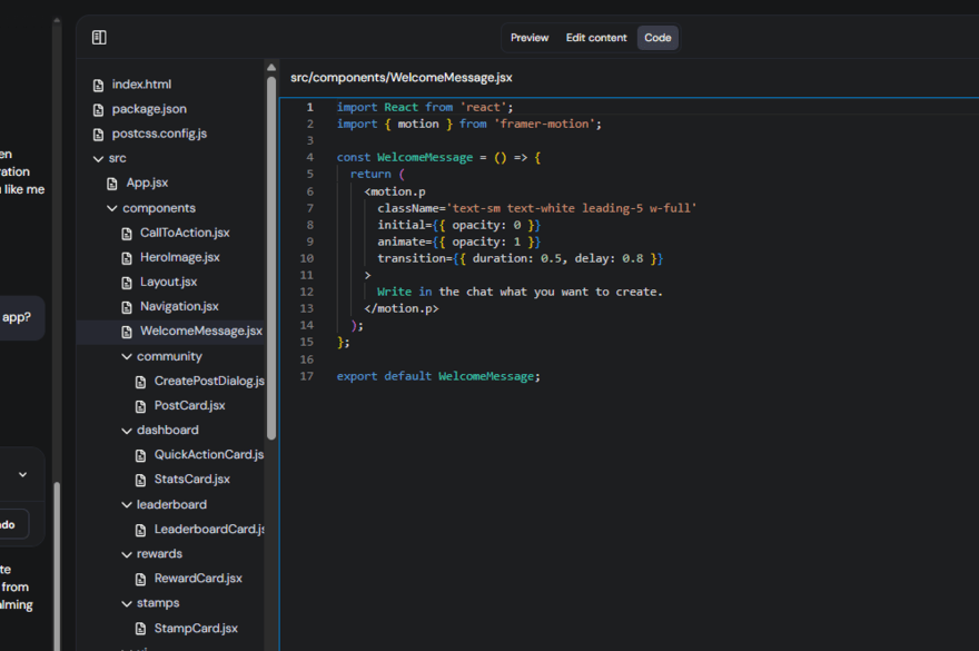 Hostinger Horizons code editor (1) Hostinger Horizons code editor for a customer loyalty web app