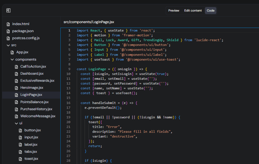 Hostinger Horizons code editor Hostinger Horizons code editor
