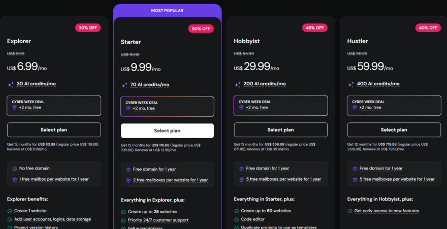 Hostinger Horizons pricing plans Hostinger Horizons pricing plans and features listed