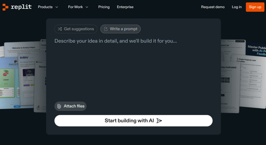 Replit prompt box on the homepage