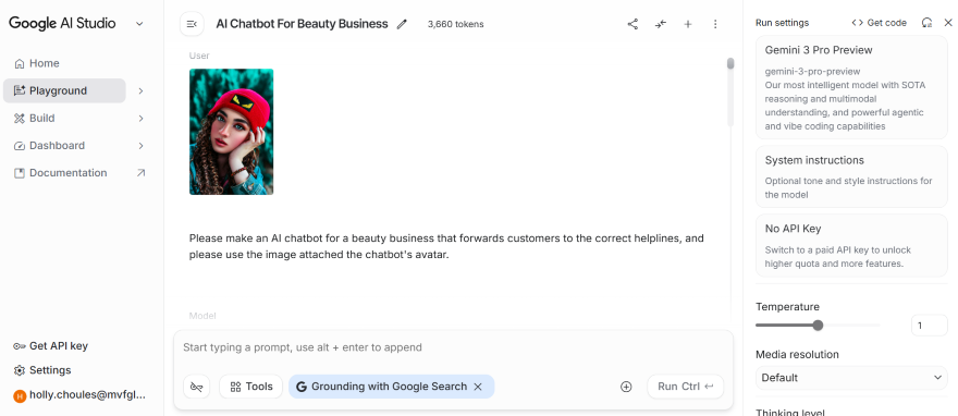 A colorful chatbot avatar featuring a person with long, wavy hair, wearing a vibrant red hat, against a teal background.