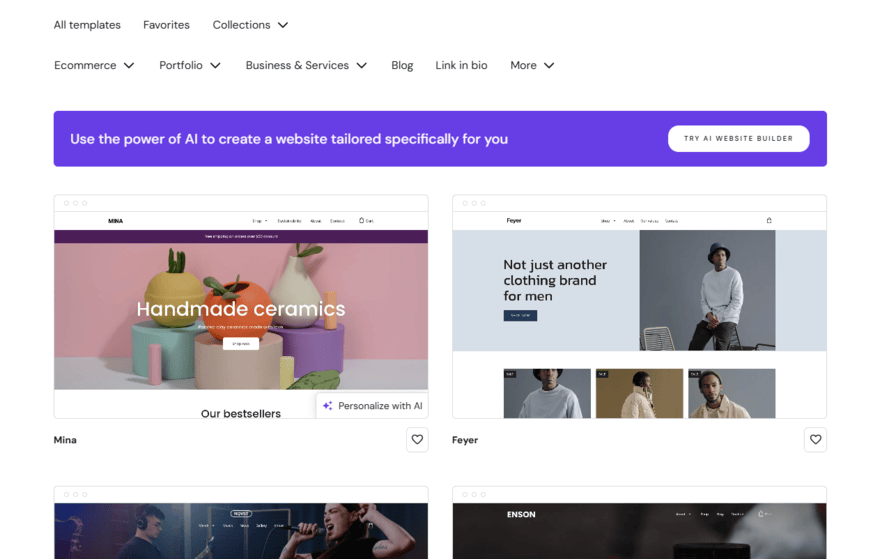 Hostinger's website template library