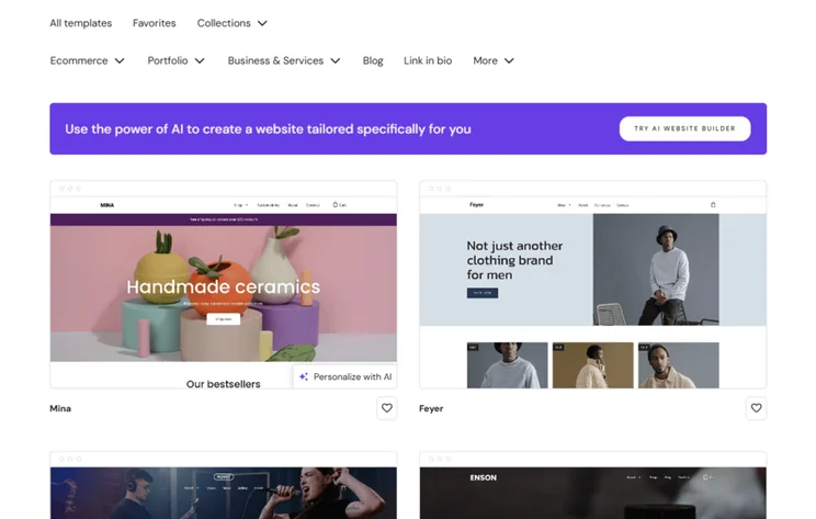 Hostinger's website template library