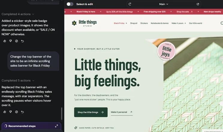 Scrolling Black Friday sales banner in Hostinger AI Builder site preview