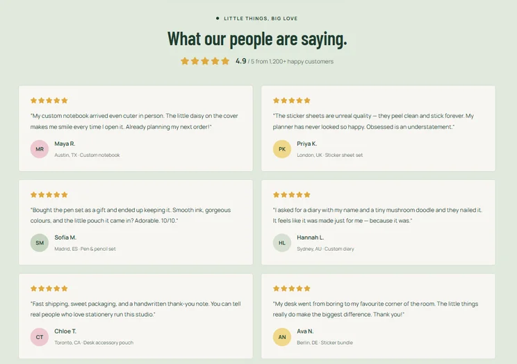 Customer review section built by Hostinger AI Builder