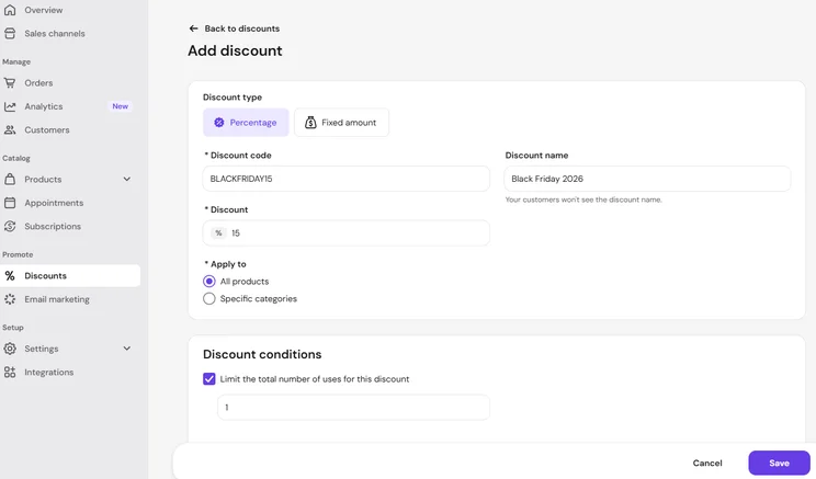 Adding a new discount in Hostinger