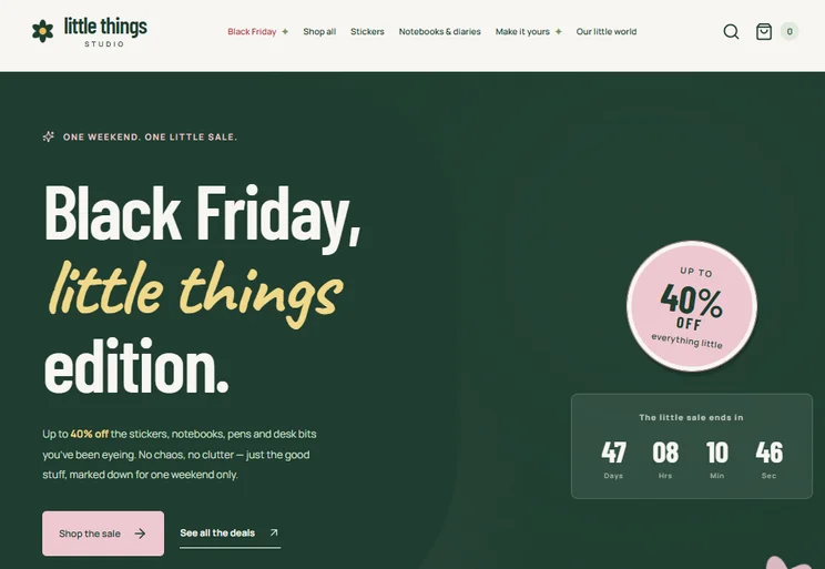 Hostinger AI builder site preview showing Black Friday hero messaging