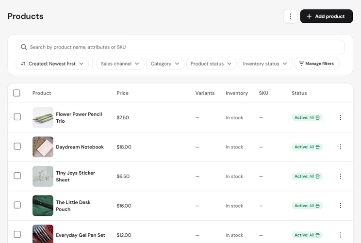 Inventory with AI-generated temporary products in Hostinger's Ecommerce dashboard