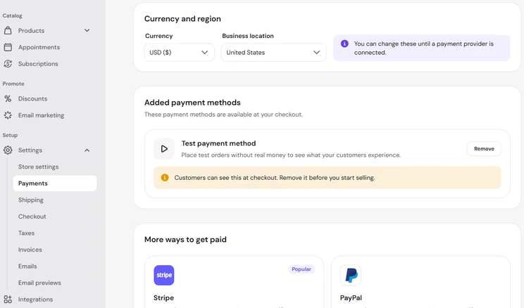 Payment options in Hostinger AI Builder