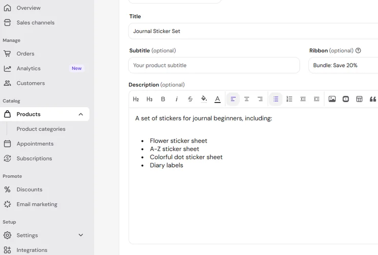 Hostinger product listing showing title, subtitle, ribbon, and product description