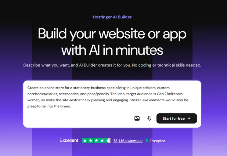Hostinger AI Builder prompt box