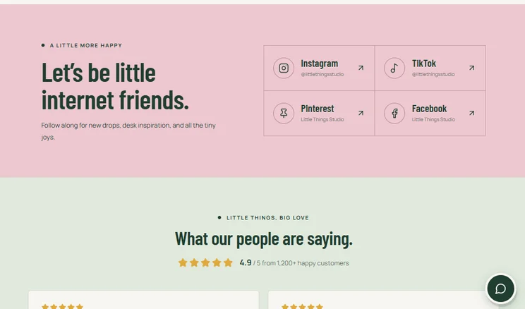 Hostinger AI builder site preview showing social links